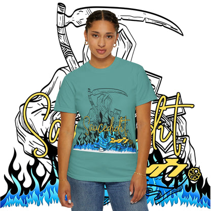 Grim Reaper Flames T-Shirt — "Sacred It" Graphic Tee