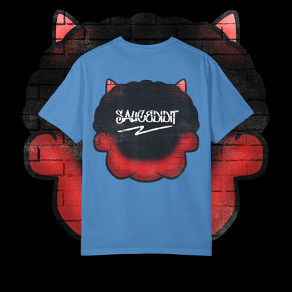 Devil Grin T-Shirt — Retro Graffiti Streetwear with 'SAVEDBYDT' Back Logo