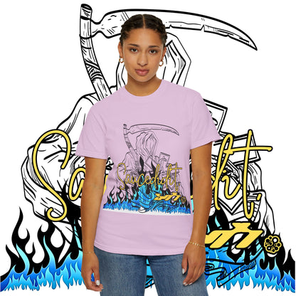 Grim Reaper Flames T-Shirt — "Sacred It" Graphic Tee