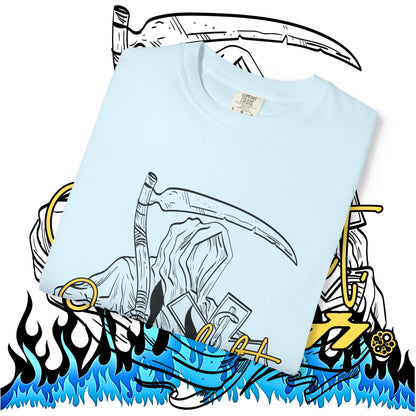 Grim Reaper Flames T-Shirt — "Sacred It" Graphic Tee