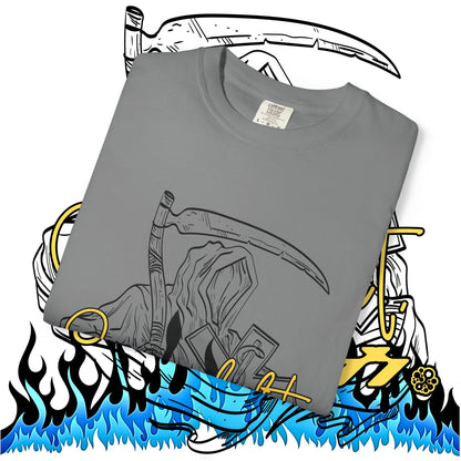 Grim Reaper Flames T-Shirt — "Sacred It" Graphic Tee