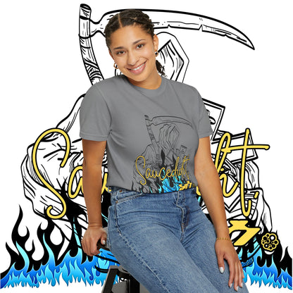 Grim Reaper Flames T-Shirt — "Sacred It" Graphic Tee