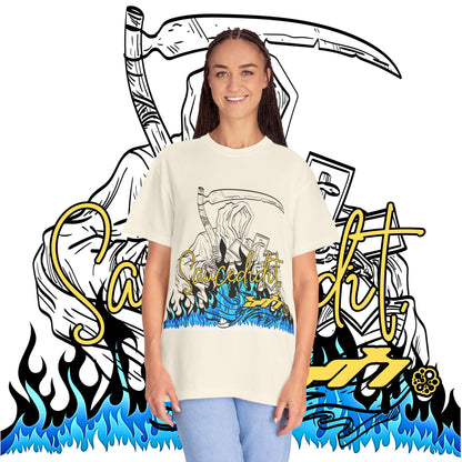 Grim Reaper Flames T-Shirt — "Sacred It" Graphic Tee
