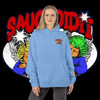 Sauced It Retro Pop Art Hoodie — 'Sauced It' Embroidered Graphic Pullover