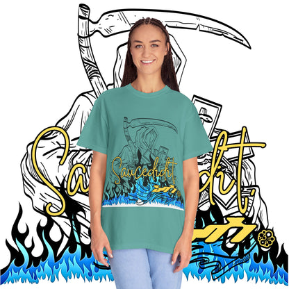 Grim Reaper Flames T-Shirt — "Sacred It" Graphic Tee