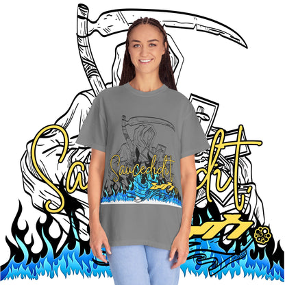 Grim Reaper Flames T-Shirt — "Sacred It" Graphic Tee