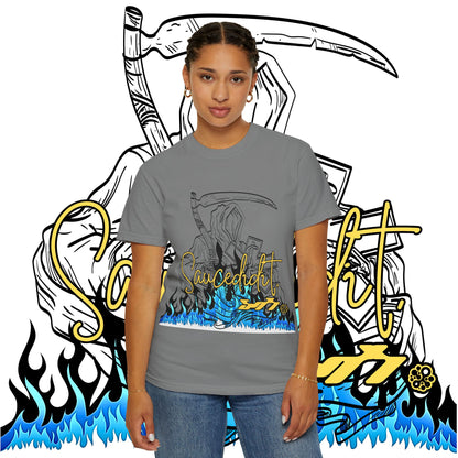 Grim Reaper Flames T-Shirt — "Sacred It" Graphic Tee