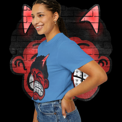Devil Grin T-Shirt — Retro Graffiti Streetwear with 'SAVEDBYDT' Back Logo