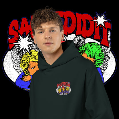 Sauced It Retro Pop Art Hoodie — 'Sauced It' Embroidered Graphic Pullover