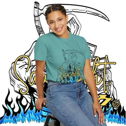 Grim Reaper Flames T-Shirt — "Sacred It" Graphic Tee