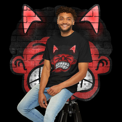 Devil Grin T-Shirt — Retro Graffiti Streetwear with 'SAVEDBYDT' Back Logo